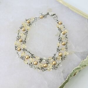 Carolee Faux Pearl Silver Tone Chain Vintage Bracelet